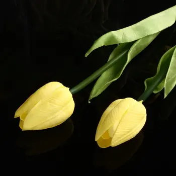 Praktinių 20pcs Yellow Tulip Gėlių Latekso Nekilnojamojo Touch Vestuvių Puošimas, Gėlių Geriausios Kokybės KC453