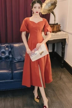 Prancūzijos Retro Stiliaus Sluoksniuotos Rankovėmis Raudona Suknelė Moterims Ritininės Rūmų Kilimo Ir Tūpimo Tako Suknelės, Elegantiškos Moterys Maxi Suknelė Ponios