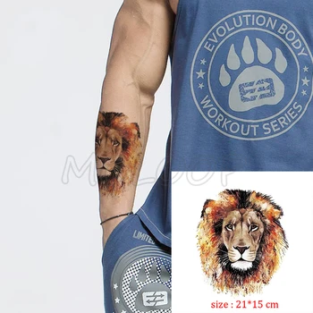 Pranešk apie netikrą tatuiruotę, spoksoti liūtas plaukų didelė katė gyvūnų vandeniui laikina tatuiruotė lipdukas body art 