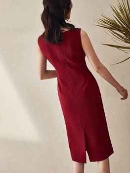 Profesinės OLIS suknelė moteriška vasarą naujas elegantiškas vynas raudonas intelektinės vidutinio ilgio priemiestinių sijonas mados suknelė moterims