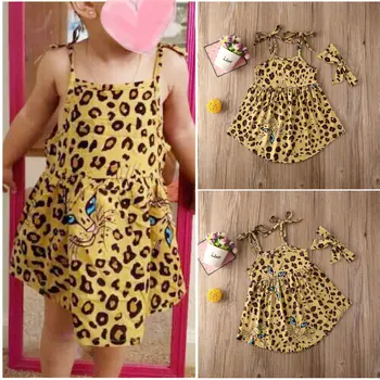 Pudcoco Kūdikių Pavasario Mados 2020 Metų Vasaros Kid Baby Girl Suknelės Leopard Suknelė, Lankelis Mini Sijonai Sundress