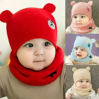 Pudcoco Kūdikių Reikmenys Bamblys Mergaičių Mergaitė Kūdikių Skrybėlę Žiemos Trikotažo Beanie Kepurė Hat+Šalikas 2vnt Karšto Pardavimo Nustatytas 0-24Months