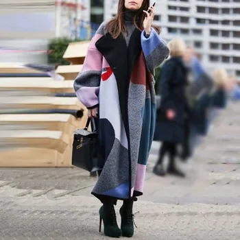 Qiu dong Europos ir Amerikos mados spalvos skaitmeninis spausdinimas kailis palto atlapų moteris