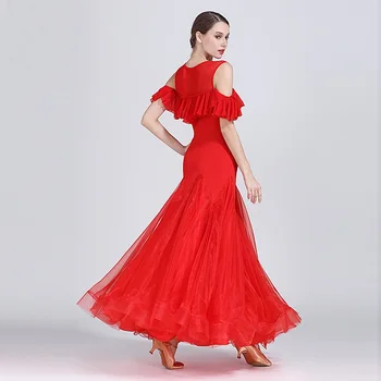 Raudonasis šokių suknelė moteris sportinių šokių drabužių raudona ispanų flamenko suknelė vienos valsas suknelė pakraštyje tango suknelė foxtrot suknelė