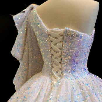 Realių Darbų Prabanga Sparkle Seksualus Vienos Rankovės Vestuvių Suknelės 2020 Blizgančiais Dubajus Baltos Nuotakos Suknelės Pagal Užsakymą, Nėriniai Atgal
