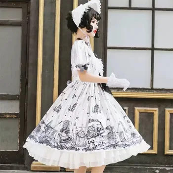 Renesanso Derliaus Gothic Lolita Dress Moterų Viktorijos Siela Vairininkas Spausdinti Princesė Op Suknelė Mergina Lankas Helovinas Arbata Šalis Suknelė
