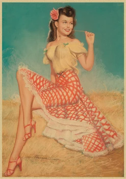 Retro plakato, Viliojanti mergina II Pasaulinio Karo Seksualus pin up Girl derliaus Plakatas sienų papuošimai Namų Dekoro Frameless 42*30CM