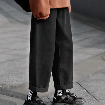 Retro Pločio kojų Džinsai Vyrų Mados vientisos Spalvos Atsitiktinis Tiesiai Jean Kelnės Vyrams Streetwear Hip-Hop Džinsinio audinio Kelnės Mens M-3XL