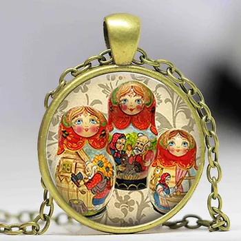 Retro Rusijos Lėlės Raudona Babushka Lėlės Pakabukas Stiklo Tautinės Lėlės, Grandinės Karoliai Moteris Bižuterijos Kalėdų Dovana Mergaitė Vaikas