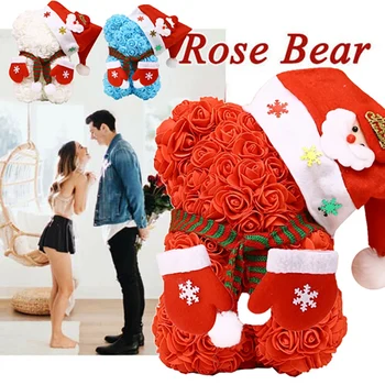 Rožių Gėlių Bear - Kalėdų Rožė Meškiukas - Gimtadieniai,Valentino Diena - Aišku, Dovanų Dėžutėje Įtraukti