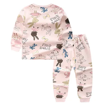 Rudenį Vaikų Berniukų, Mergaičių Naktiniai Marškiniai, Pižamos Animacinių Filmų Gėlių Printted Modelis Dryžuotas Turas Apykakle Ilgomis Rankovėmis+Ilgos Kelnės Sleepwear Namuose