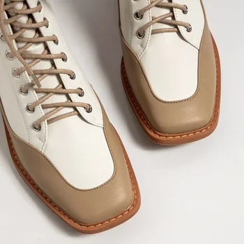 Rudenį, žiemą mišrios spalvos natūralios odos retro klasikiniai suvarstomi aikštėje kojų užtrauktuku batai aikštėje kulno prekės dizainerio batus