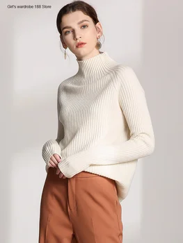 Rudenį, Žiemą naujas pusiau aukštos apykaklės vaiskiai balta megztinis trumpa stora lieknėjimo megzti bazės megztinis minkštas džemperis moterims