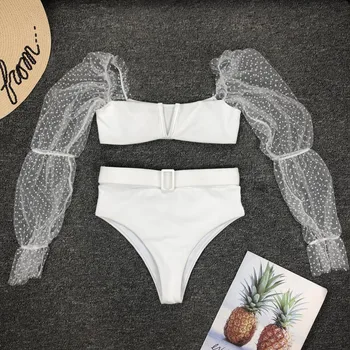 Seksualus Akių bikini komplektas ilgomis rankovėmis Dot maudymosi kostiumėlį Moterų Aukšto Juosmens Diržas Bikini 2020 Kietas maudymosi kostiumėliai, Maudymosi Kostiumą, Moterims