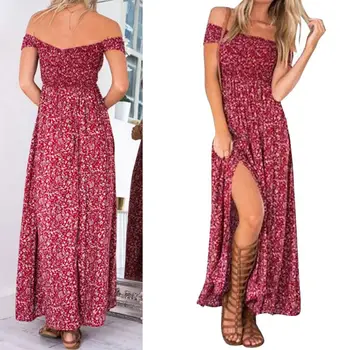 Seksualus Sundress Bohemijos Vasaros Suknelė Raudona Gėlių Atsitiktinis Maxi Suknelė Moterims Boho Suknelės Off Peties Long Beach Vestidos