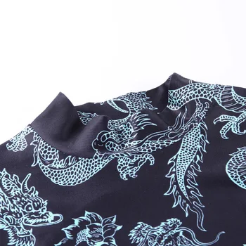 SEZONAI Dragon Spausdinti Backless Apkarpytos Marškinėlius Moterims Seksualus Long Sleeve T-shirt Ladies Mados Derliaus Pasėlių Viršuje Streetwear ASTS81351