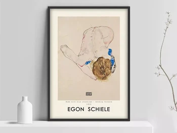 Sienos Menas Modulinės Egonas Schiele Sėdinti Moteris su Mėlyna Drobės, Nuotraukų, Namų Dekoro Tapybos Spaudinių Plakatas Kambarį Cuadros Rėmelį
