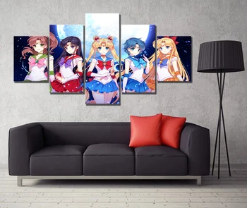 Sienos Meno kūrinius, Namo Apdaila, Dažymas 5 Skydelis Anime Merginos Sailor Moon HD Spausdinti Šiuolaikinės Plakatai, Drobė Cuadros Modulinės Nuotrauką