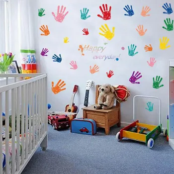 Spalvinga Vaikų Handprint Lipdukai Miegamojo Lovos Kambarį Fone Dekoratyvinės Tapetų PVC Sienų Lipdukai Vaikų Kambarys
