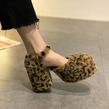 Storas obcasie moterų batai rudenį/žiemą 2020 naujas leopard print pliušinis sagties atsparumas vandeniui platformos aukšto kulno botas de mujer
