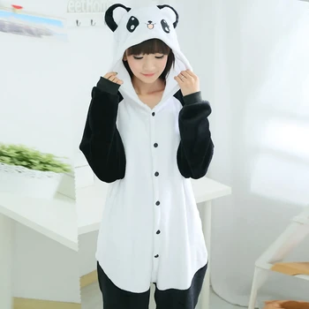 Suaugusiųjų Gyvūnų Pižama Rinkiniai Animacinių Filmų Sleepwear Cosplay Užtrauktukas Moterų, Vyrų Žiemos Unisex Flanelė Panda Pižama
