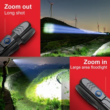 Super galingas XHP100 led žibintuvėlis 18650 USB įkraunamas žibintuvėlis XHP90 zoom Taktinis flash šviesos ranka lempa P70 medžioklės žibintų