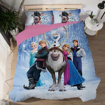 Sušaldyti Elsa ir Anna Patalynės King Size Lovos skalbiniai Mergina Miegamasis Dekoro Karalienė Antklodė Antklode Padengti nustatyti Dvigubo Patalyne Vieno