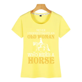 Topai Marškinėliai Moterims amžiaus moteris, kurie važiuoja arklių Mados Baltos spalvos Trumpą Moterų Marškinėlius
