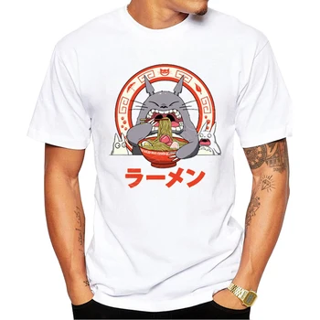 Totoro Ramen Spausdinti Tshirts Fuuny Trumpas Rankovės O-Kaklo Kietas Viršūnes Hipster Tees TEEHUB Mados Kaimynai Ramen Vyrų T-Shirt