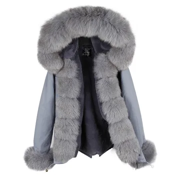Trumpas Realus Fox Fur Parko Žiemos Striukė Moterims Outwear Storas Šiltas Natūralaus Lapės Kailio Apykakle Paltas Su Gobtuvu Pelliccia Prekės 2020 M.