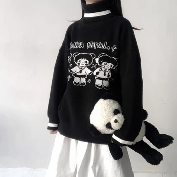 Ulzzang Preppy Stiliaus Animaciją Megzti Megztinis Moterų Golfo Žiemą Storas Šiltas Megztinis Megztiniai Mielas Drabužių Harajuku Streetwear