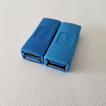 USB 3.0 Moterų ir Moterų Adapteris Dual Moterų Tiesiai Tipo Galvos Kištuko Lizdas Konverteris Mėlyna
