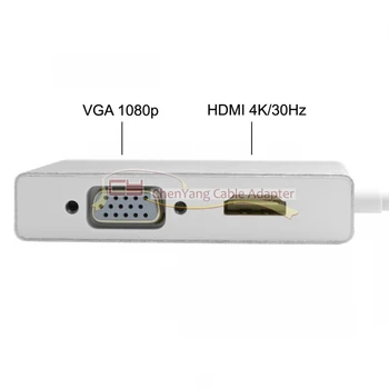 USB 3.1 C Tipo USB-C-HDMI Skaitmeninis AV & VGA & USB HUB OTG Adapteris Nešiojamas ir Mac Pro