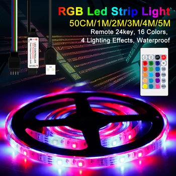 USB Juosta RGB Šviesos Lempos Juosta Diodų Juostelės LED Lanksti Juostelė, 0,5 M 1M 2M 3M 4M 5M Belaidžio Nuotolinio Valdymo Fita RGBW Apšvietimas