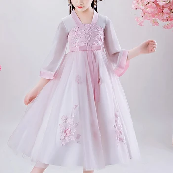 Vaikai Suknelės Mergaičių Kinų Stiliaus Hanfu Šalies Frock Gėlių Kamuolys Suknelė Princesė Antumn Mergaitės Vaikų tautinį kostiumą