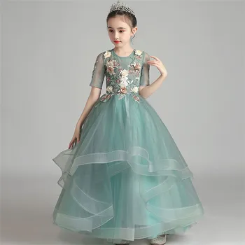 Vaikų Mergaičių Korėjos Saldus Gėlių, Gimtadienis, Vestuvės Prom Princesė Ilga Suknelė, Vaikams, Paaugliams Modelis Šou Podiumo Priimančiosios Suknelės
