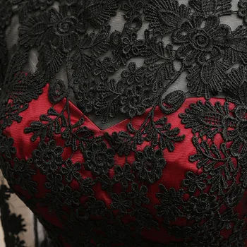 Vakarinę Suknelę Abendkleider 2019 Seksualus Undinė Prom Dresses Raudonas Atlasas Su Juodų Nėrinių Vakaro Suknelės Ilgomis Rankovėmis Chalatas De Soiree
