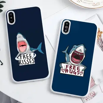 Vandenyno Banginių, Ryklių ir žuvų Telefono dėklas Candy Spalva Balta iPhone 11 pro XS MAX 8 7 6 6S Plus X 5S SE 2020 XR