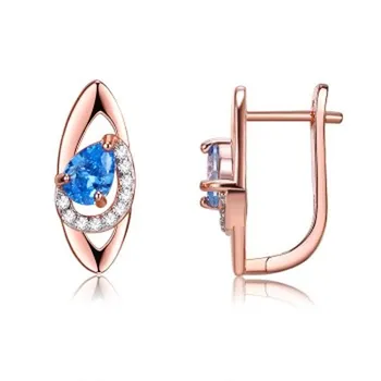 Varis mėlynas lašo formos cirkonis turas deimantų auskarai, rožinė aukso spalvos auskarai, mėlynos akys, kilnus temperamento moteris KZCE300