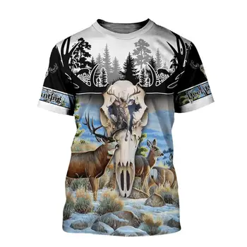 Vasaros Mados Vyrams, moterims gyvūnų elnias t-shirt Briedis/Briedis Medžiotojas 3D Atspausdintas Harajuku trumpomis rankovėmis T marškinėliai Atsitiktinis stiliaus viršūnes-6