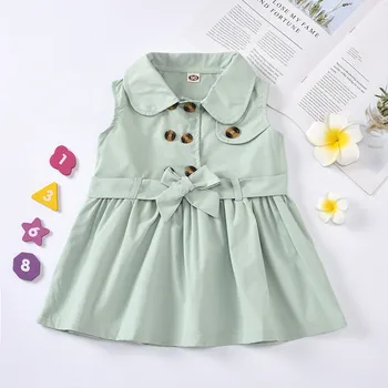 Vasaros Mergaitės платье для девочки Mados Bamblys Vaikams, Kūdikių Mergaitės, Rankovių Kietas Varčias Mygtuką Princesė Suknelės Juostos