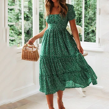 Vestidos Saldžiųjų Suknelės Maxi Ilga Suknelė Spausdinti Vintage Vintage Aikštėje Apykaklės Gėlių Atsitiktinis Sluoksniuotos Rankovėmis Vasaros Paplūdimio 2021