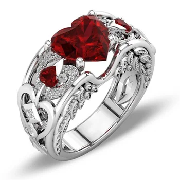 Vestuvinis Žiedas Moterims Žiedas Romantiškos Meilės Širdies Formos Inkrustacijos Raudona Kubinių Zirconia Žiedas Duoti Draugei Staigmena Jubiliejų Dovana