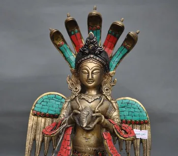 Vestuvių dekoravimas Tibeto Bronzos apdaila Turkio, koralų 5 Gyvatės Galva Naga Kanja Guanyin Budos Statula