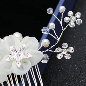 Vestuvių Nuotakos Pearl Gėlių Kristalų Plaukų Smeigtukai Įrašus Bridesmaid Pusėje Šukos Papuošalai