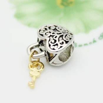 Vintage modelis love & auksinis raktelis, žavesio Valentino Dienos dovana karoliukai amuletas originalus prekių dizainas Tinka Pandora Apyrankės Karoliai