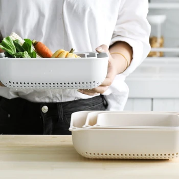 Virtuvės Trijų Sluoksnių Plastiko Colander Nutekėjimo Krepšelį Vaisių, Daržovių Plovimo Kiaurasamtis Išardomi Drainer Įrankis