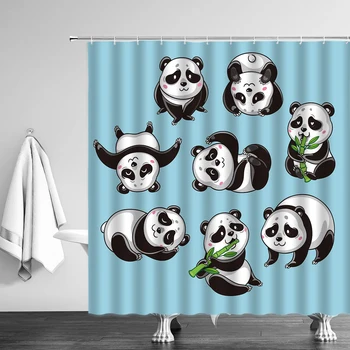 Vonios kambarys Vandeniui Dušo Užuolaidos Kinija 3D Mielas Panda Bear Gyvūnų Modelio Poliesterio, galima Skalbti Užuolaidėlės su Kabliukais Vonia Dekoras