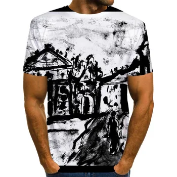 Vyrai Grafinis T Marškinėliai Apvalios Kaklo 3D Spausdinimo Trumpas Rankovės Kasdien Viršūnės Juodos Ir Baltos Meno Tees
