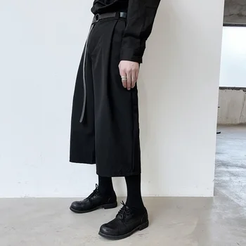 Vyrai Japonija Karajuku Streetwear Retro Mados Atsitiktinis Blauzdos ilgis Ziajać Kostiumas Vyrų Hip-Hop Black Wide Ziajać Kojos ir Diržo